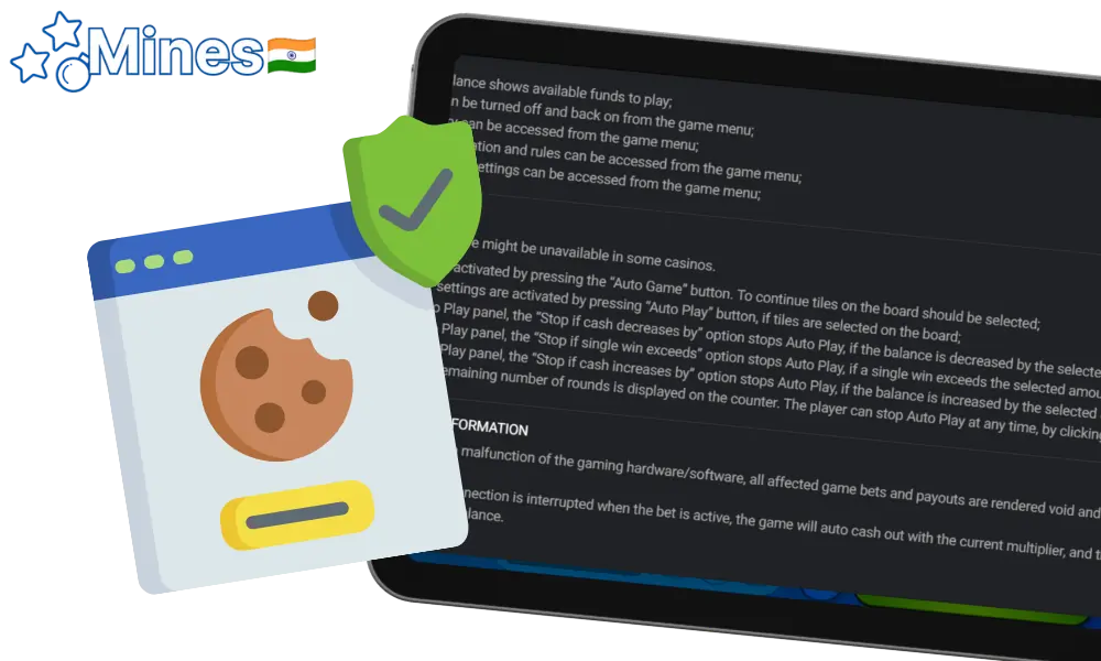 Special policy for cookies when playing Mines Game